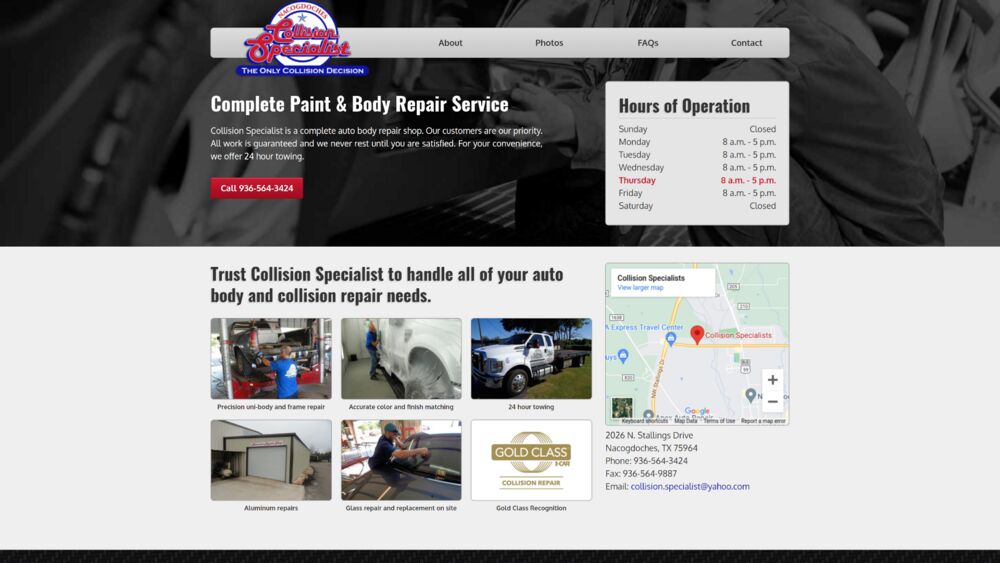 Custom website for Collision Specialist in Nacogdoches