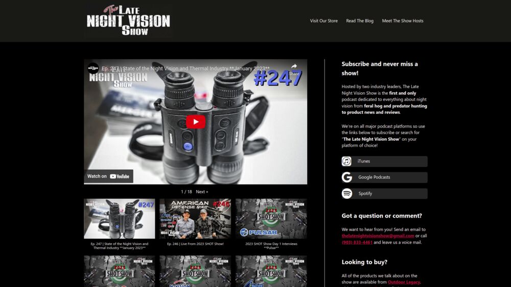 WordPress website for The Late Night Vision Show